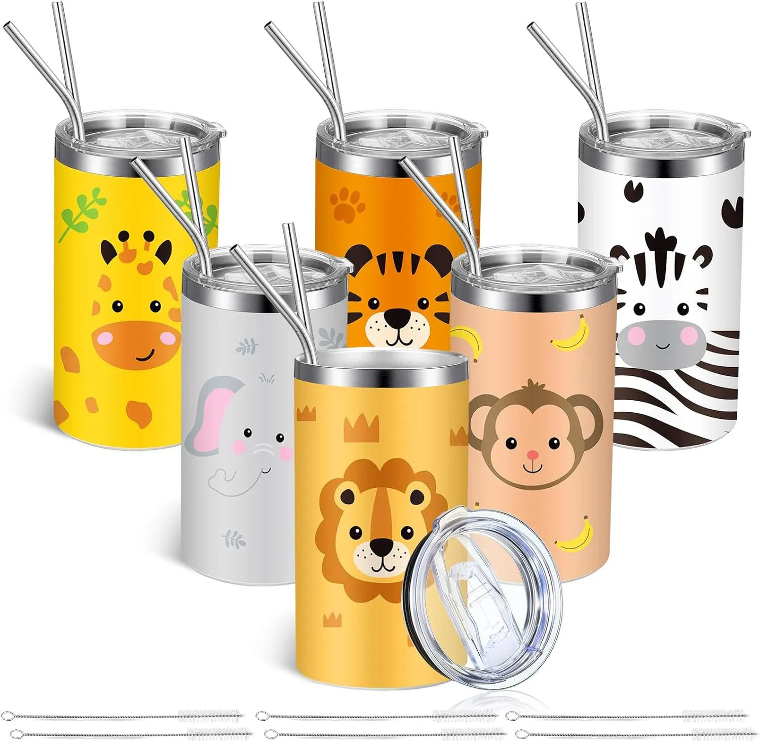 Skylety 6 Packs Safari Jungle Animal Cups Bulk 20 oz Safari Tumblers Animal Decorations Cups with Lid Straw for Birthday Party Favors Holiday Classroom Prizes Gifts Exchange