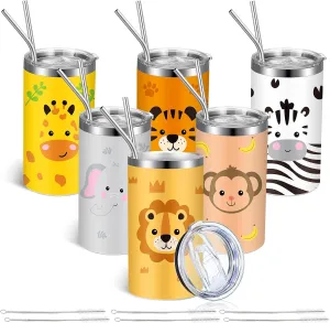 Skylety 6 Packs Safari Jungle Animal Cups Bulk 20 oz Safari Tumblers Animal Decorations Cups with Lid Straw for Birthday Party Favors Holiday Classroom Prizes Gifts Exchange