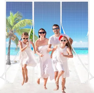 Sliding Magnetic Screen Door, 120x102 inch Double Opening Mesh Net Curtain with Magnet, Double Door Screen Magnetic Closure Hands Free Great for French Door Pets Kid White
