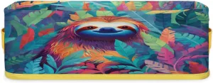 Sloth Camouflage Hiding Bathroom Storage Basket, Foldable with Handle Open Countertop Paper Towel Decorative Box, Toilet Tank Top Shelf Baskets for Home Closet Bedroom Living Room Office