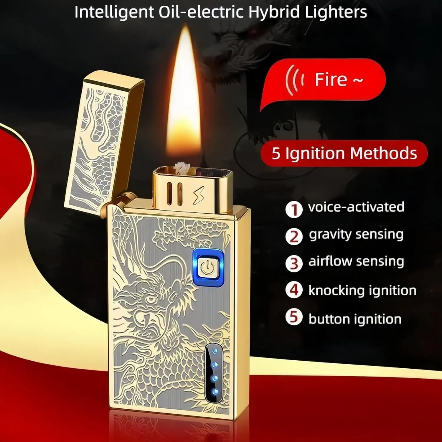 Smart Kerosene Soft Flame Lighter and Windproof Plasma Dual Arc Lighter 2-in-1 with 5 Ignition Methods, Refillable and USB Rechargeable Electric Lighters (Gray, Fuel Not Included)