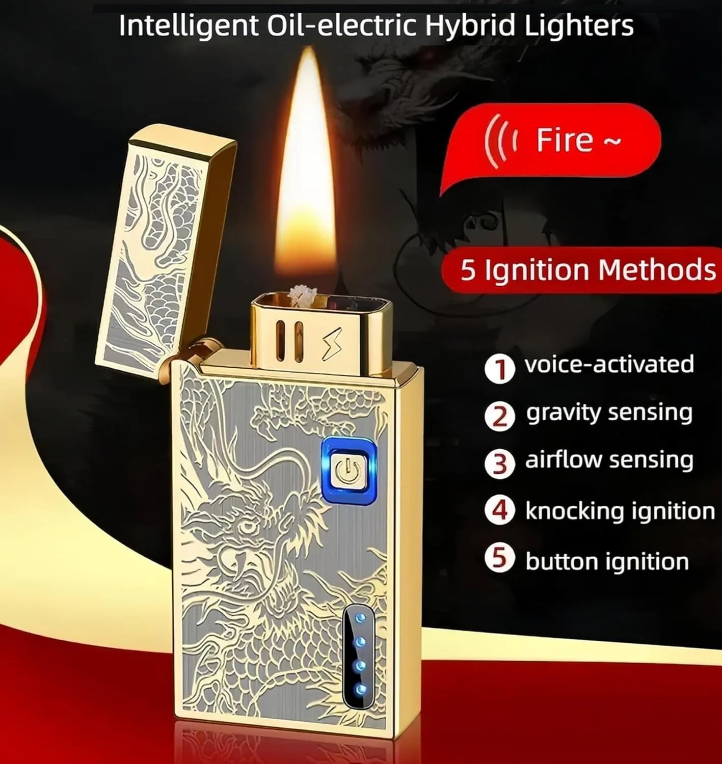 Smart Voice-Activated Kerosene Lighter 5 Modes Dual Fuel LED Display Windproof Good for Camping Hiking Grilling(Gray)
