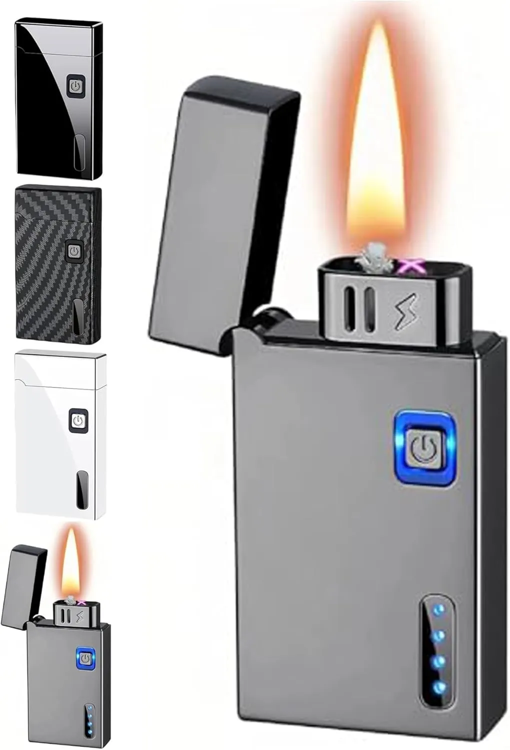 Smart Voice-Activated Kerosene Lighter 5 Modes Dual Fuel LED Display Windproof Good for Camping Hiking Grilling(Gray)