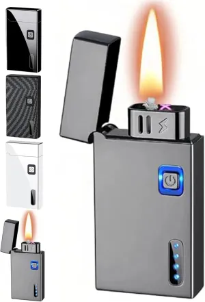 Smart Voice-Activated Kerosene Lighter 5 Modes Dual Fuel LED Display Windproof Good for Camping Hiking Grilling(Gray)