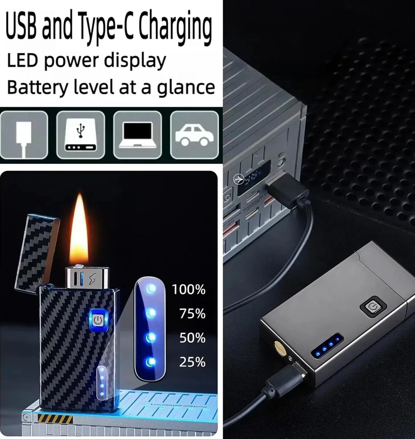 Smart Voice-Activated Kerosene Lighter 5 Modes Dual Fuel LED Display Windproof Good for Camping Hiking Grilling(Gray)