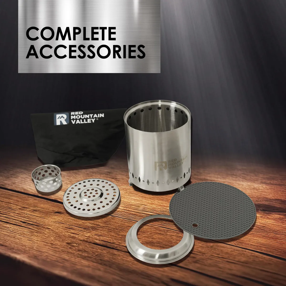 Smokeless Tabletop Fire Pit with Mat, Portable Mini Low Smoke Camping Stove, Stainless Steel, Silver