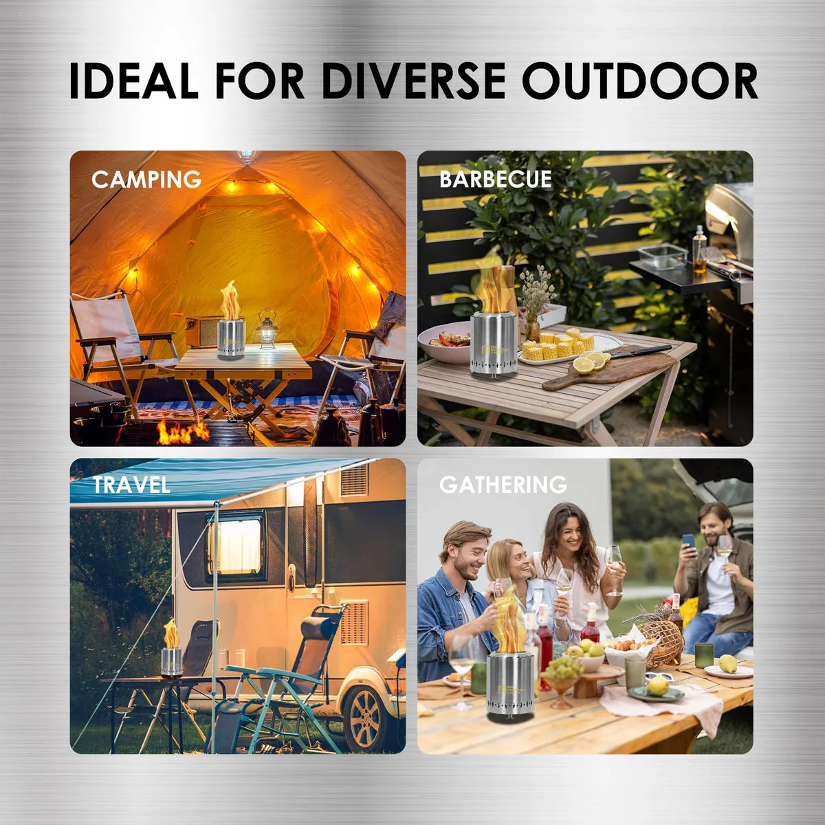 Smokeless Tabletop Fire Pit with Mat, Portable Mini Low Smoke Camping Stove, Stainless Steel, Silver