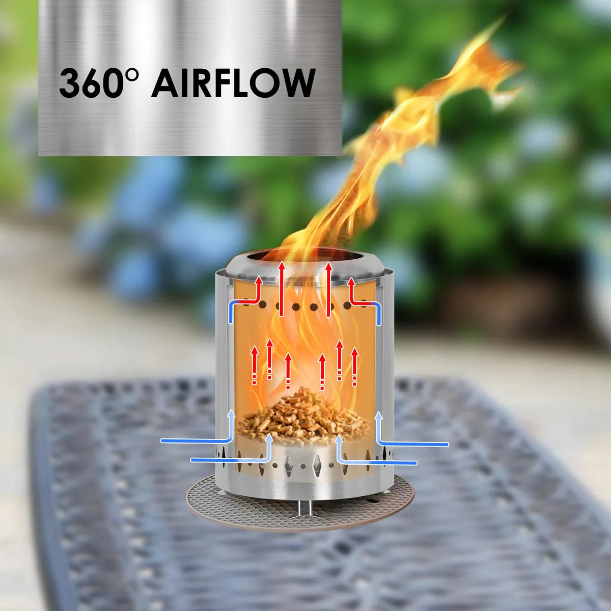 Smokeless Tabletop Fire Pit with Mat, Portable Mini Low Smoke Camping Stove, Stainless Steel, Silver