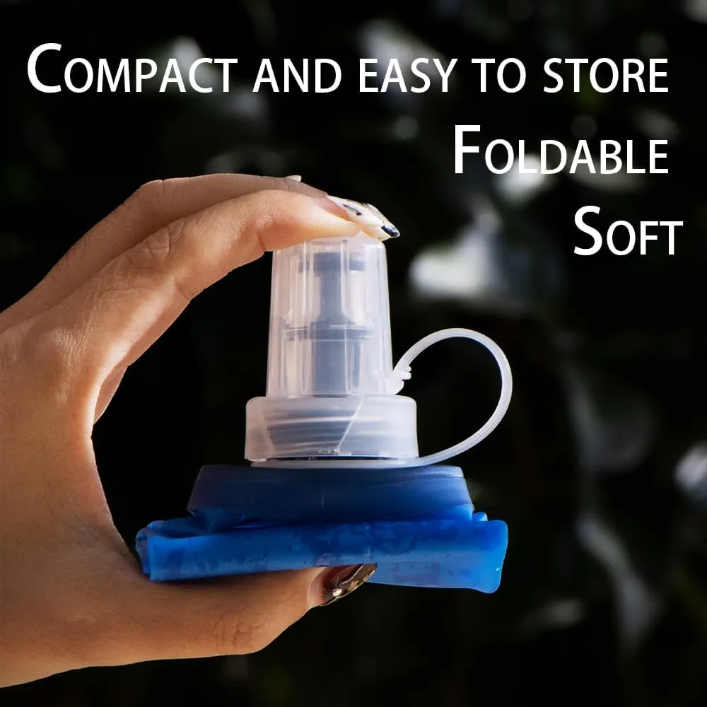 Soft Flasks Running Water Flask Folding Soft Water Bottles Small for Outdoor Sports Hiking Hydration Pack 5oz/8oz/17oz(SKY BLUE,8oz*2 Straw*2)