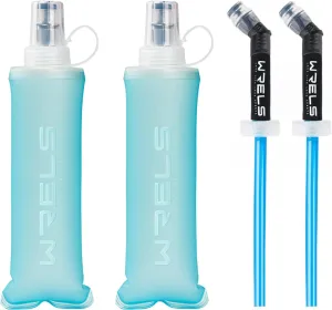 Soft Flasks Running Water Flask Folding Soft Water Bottles Small for Outdoor Sports Hiking Hydration Pack 5oz/8oz/17oz(SKY BLUE,8oz*2 Straw*2)
