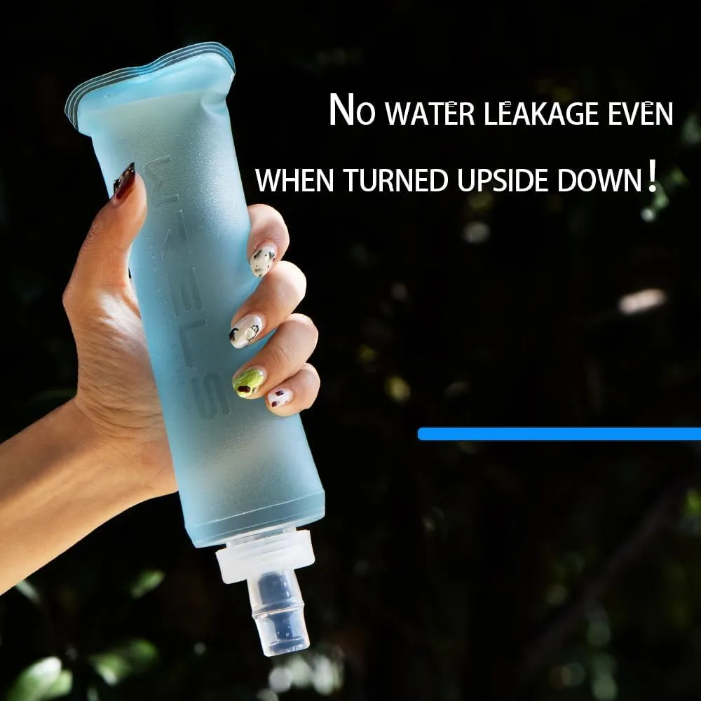 Soft Flasks Running Water Flask Folding Soft Water Bottles Small for Outdoor Sports Hiking Hydration Pack 5oz/8oz/17oz(SKY BLUE,8oz*2 Straw*2)