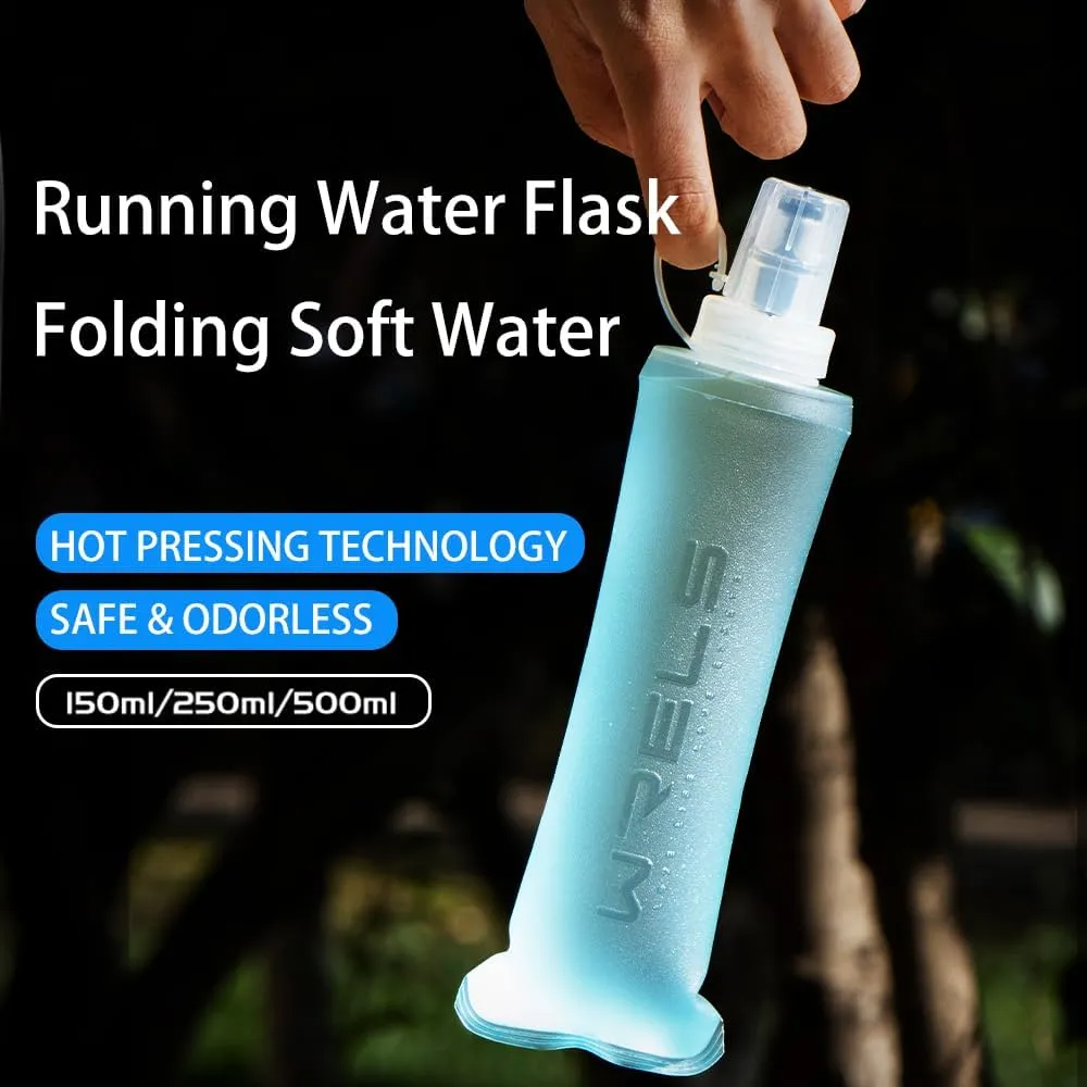 Soft Flasks Running Water Flask Folding Soft Water Bottles Small for Outdoor Sports Hiking Hydration Pack 5oz/8oz/17oz(SKY BLUE,8oz*2 Straw*2)