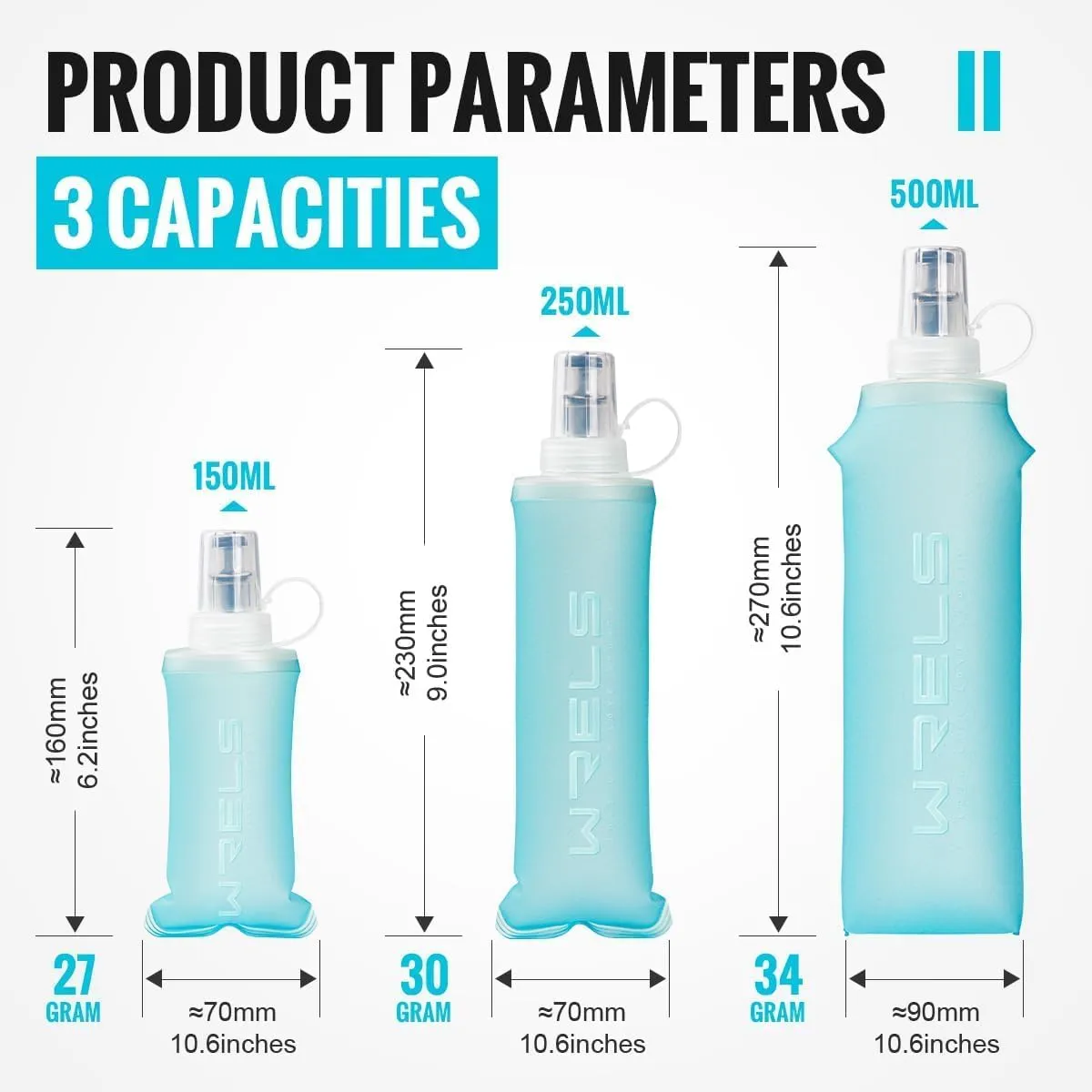Soft Flasks Running Water Flask Folding Soft Water Bottles Small for Outdoor Sports Hiking Hydration Pack 5oz/8oz/17oz(SKY BLUE,8oz*2 Straw*2)