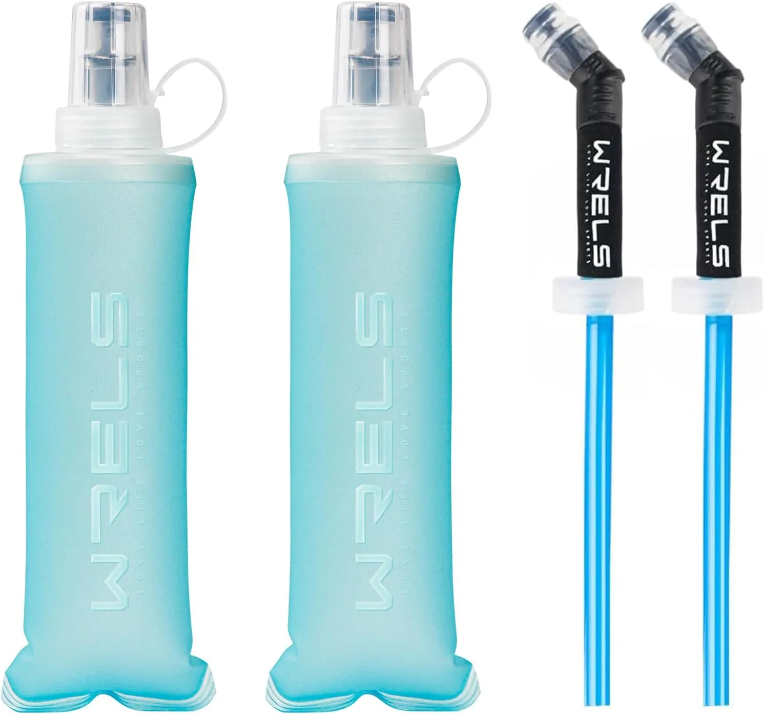 Soft Flasks Running Water Flask Folding Soft Water Bottles Small for Outdoor Sports Hiking Hydration Pack 5oz/8oz/17oz(SKY BLUE,8oz*2 Straw*2)