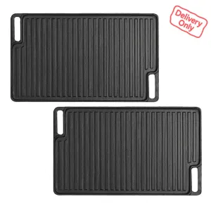 SOGA 2X 45cm Rectangular Cast Iron Portable Fry BBQ Grill Plate Cooking Pan Tray with Handle