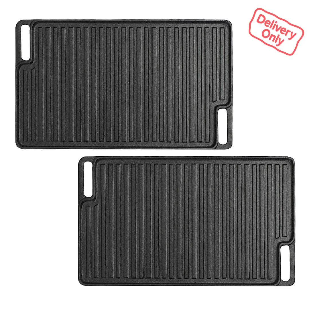 SOGA 2X 45cm Rectangular Cast Iron Portable Fry BBQ Grill Plate Cooking Pan Tray with Handle