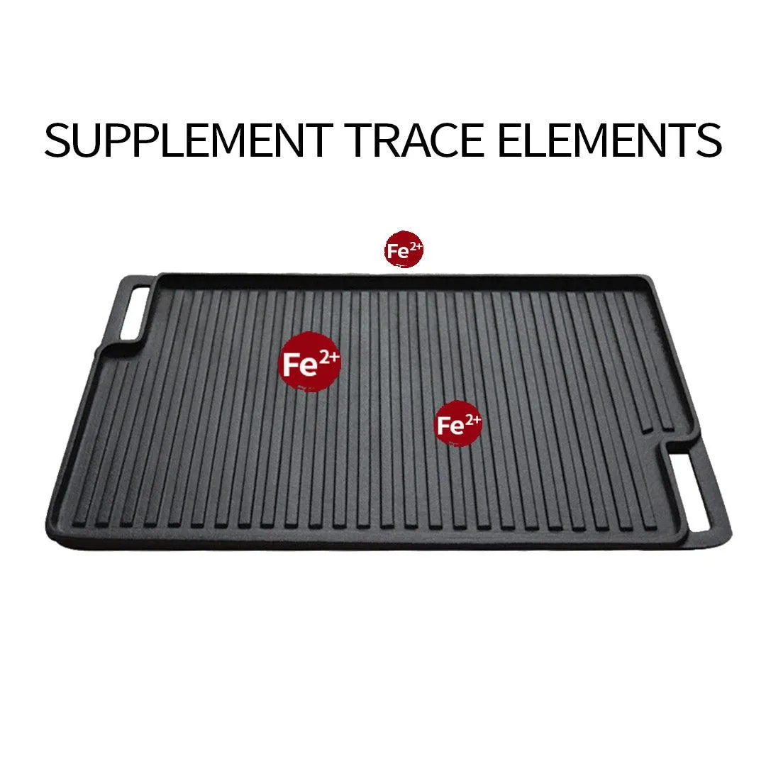 SOGA 2X 45cm Rectangular Cast Iron Portable Fry BBQ Grill Plate Cooking Pan Tray with Handle