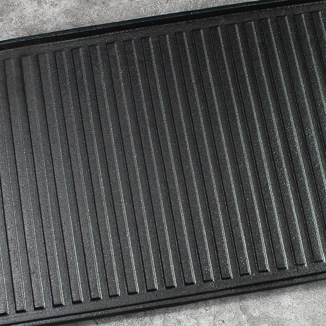 SOGA 2X 45cm Rectangular Cast Iron Portable Fry BBQ Grill Plate Cooking Pan Tray with Handle