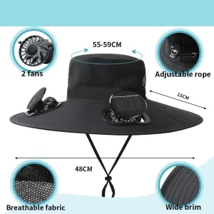 Solar Fan Outdoor Fishing Hat for Men Wide Brim Fishing Hat with Solar Powered Fan,Sun Protection,Hat with Fan for Outdoor