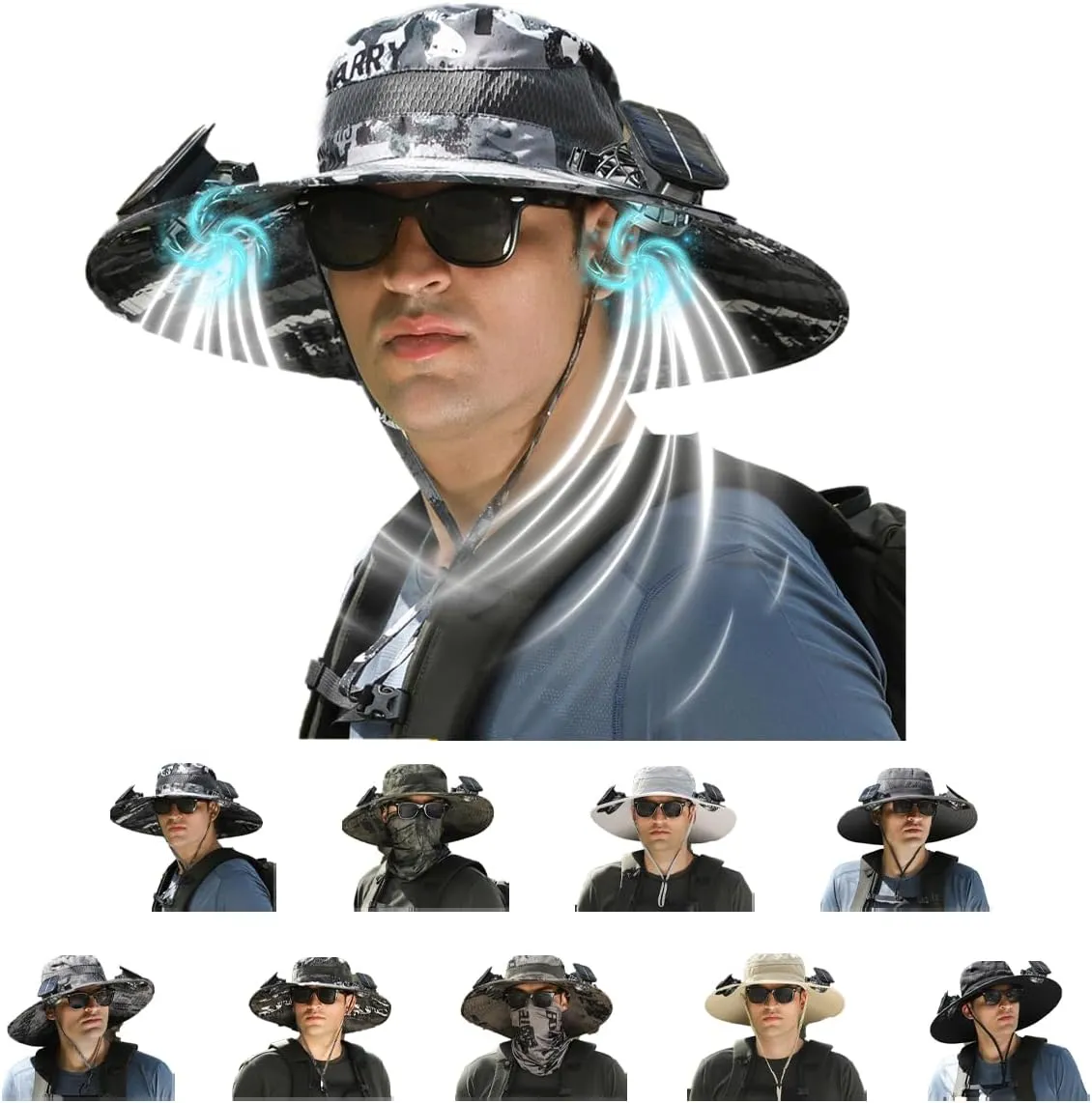 Solar-Powered Cooling Hat with Dua USB-Rechargeable Fans Protection for Fishing/Camping/Beach Waterproof Unisex Outdoor Gear