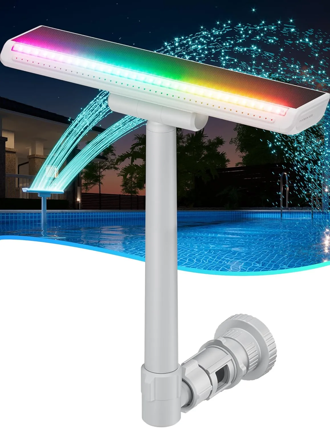 Solar-Powered Pool Fountain with 10-Color 4-Mode LED Lights, Above/Inground Pool Fountain Solar Lights with Remote, Adjustable Pool Sprinkler for Relaxation & Cooling 6-15 Degrees