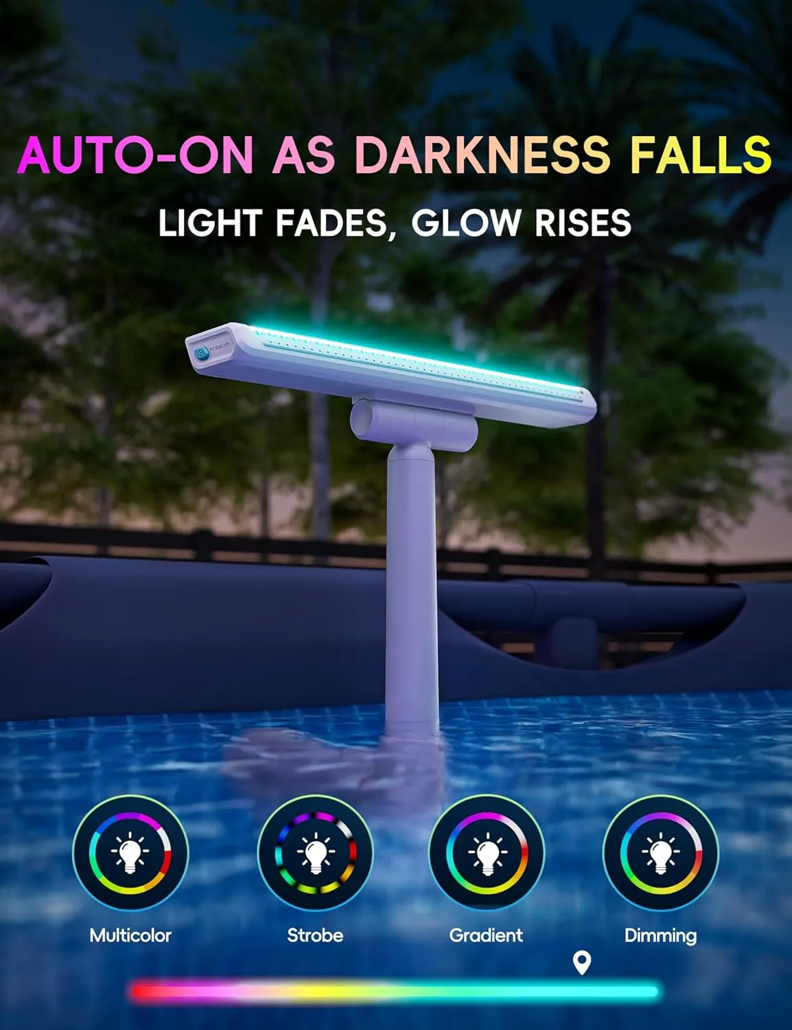 Solar-Powered Pool Fountain with 10-Color 4-Mode LED Lights, Above/Inground Pool Fountain Solar Lights with Remote, Adjustable Pool Sprinkler for Relaxation & Cooling 6-15 Degrees