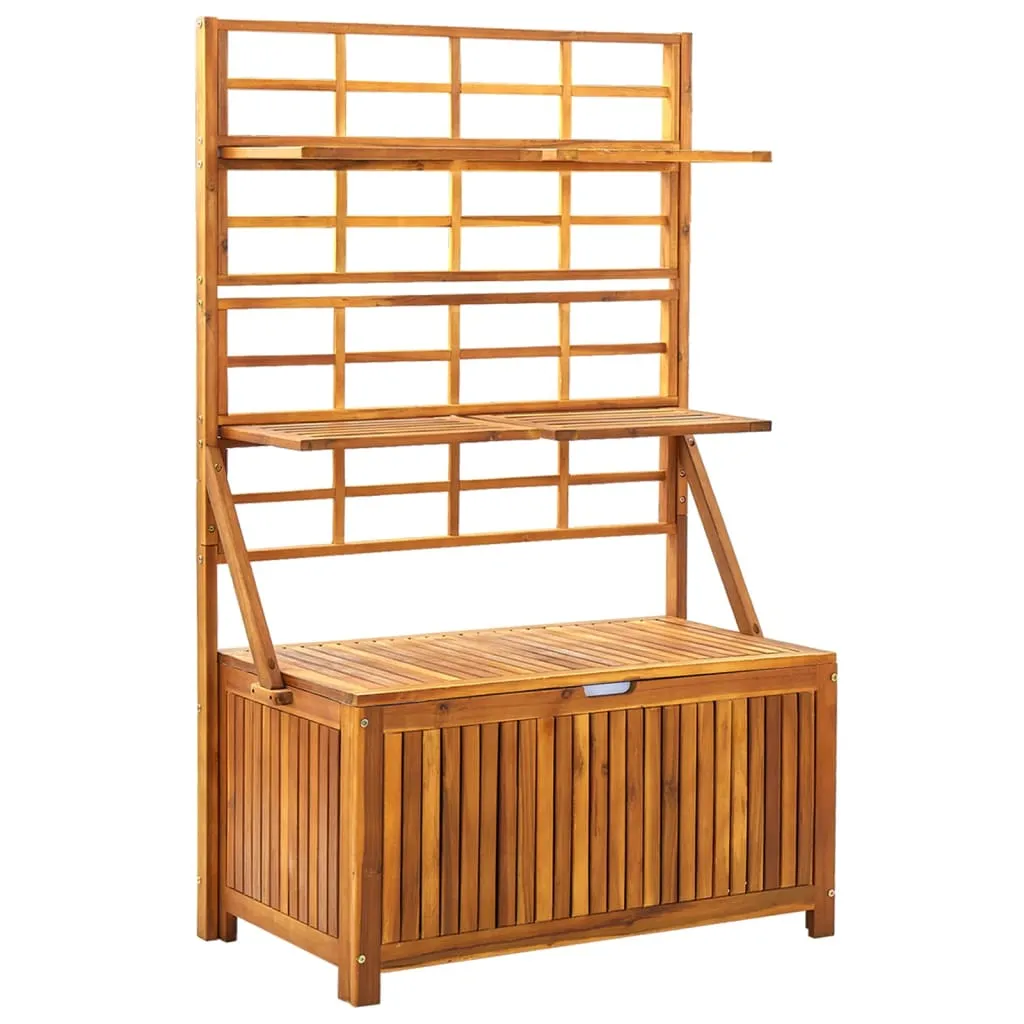 Solid Acacia Wood Storage Box with Trellis Outdoor Chest Brown/Gray