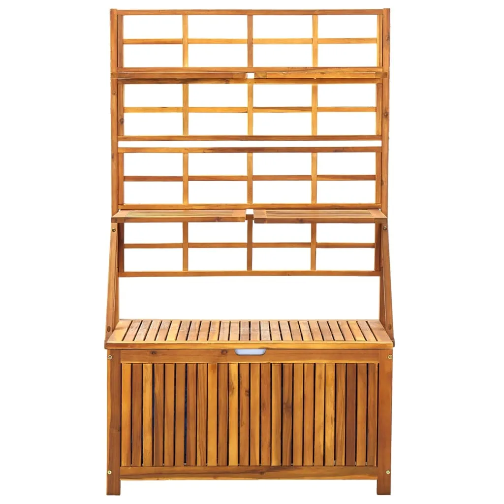 Solid Acacia Wood Storage Box with Trellis Outdoor Chest Brown/Gray