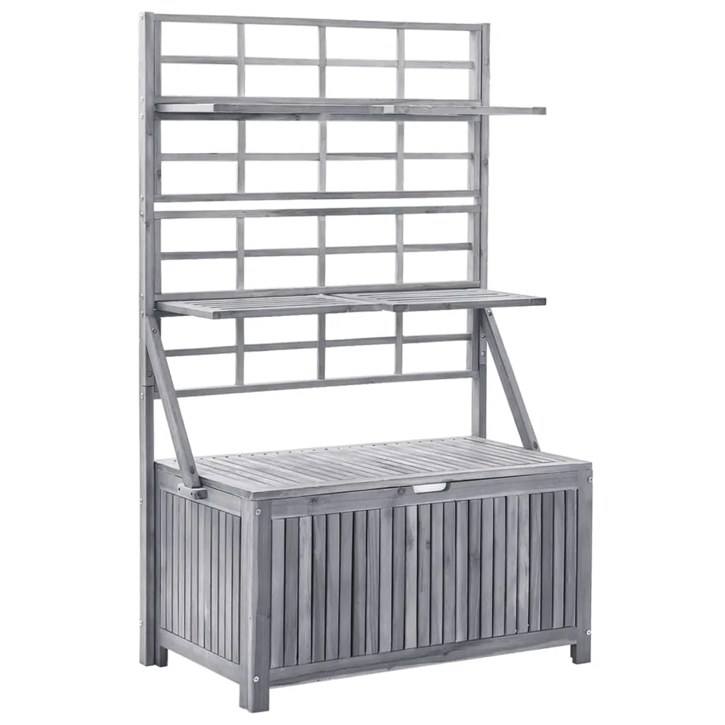 Solid Acacia Wood Storage Box with Trellis Outdoor Chest Brown/Gray