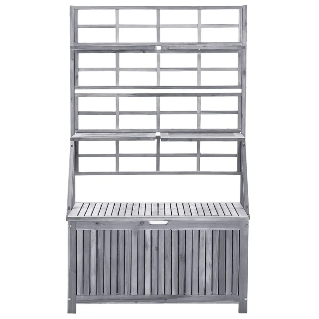 Solid Acacia Wood Storage Box with Trellis Outdoor Chest Brown/Gray