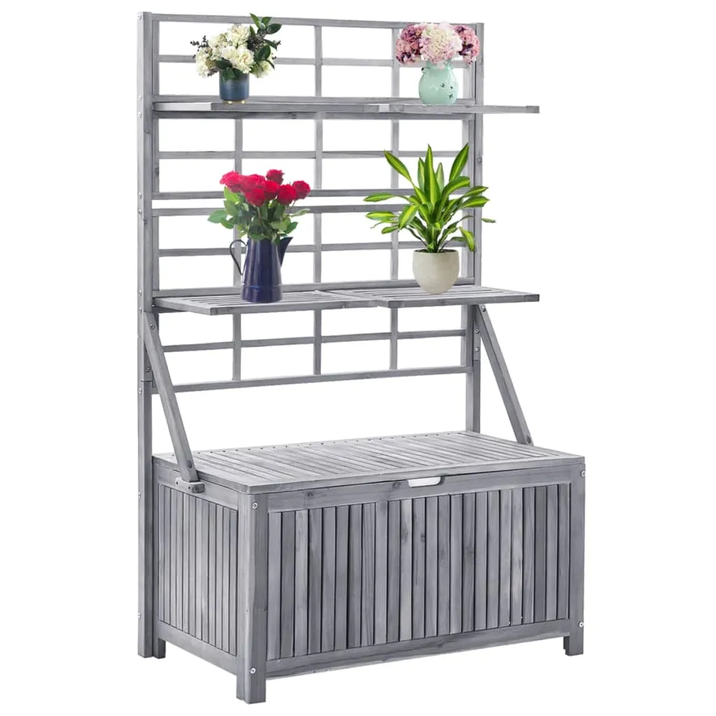 Solid Acacia Wood Storage Box with Trellis Outdoor Chest Brown/Gray