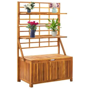 Solid Acacia Wood Storage Box with Trellis Outdoor Chest Brown/Gray