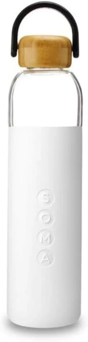 SOMA Glass Water Bottle with Silicone Sleeve, BPA-Free, White, 25oz