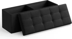 SONGMICS MAZIE Collection - 43 Inches Folding Storage Ottoman Bench, Ottoman Foot Rest, End of Bed Bench, Storage Chest, Load 660 lb, for Living Room, Bedroom, Entryway, Ink Black ULSF077B01
