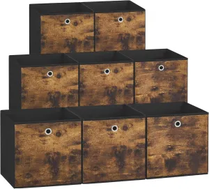SONGMICS Storage Cubes, Set of 8 Storage Bins, Foldable Fabric Storage Boxes, 11.8 x 11.8 x 11.8 Inches, Fit Cube Storage Unit, for Clothes, Bedroom, Living Room, Rustic Brown and Ink Black URFB830B01