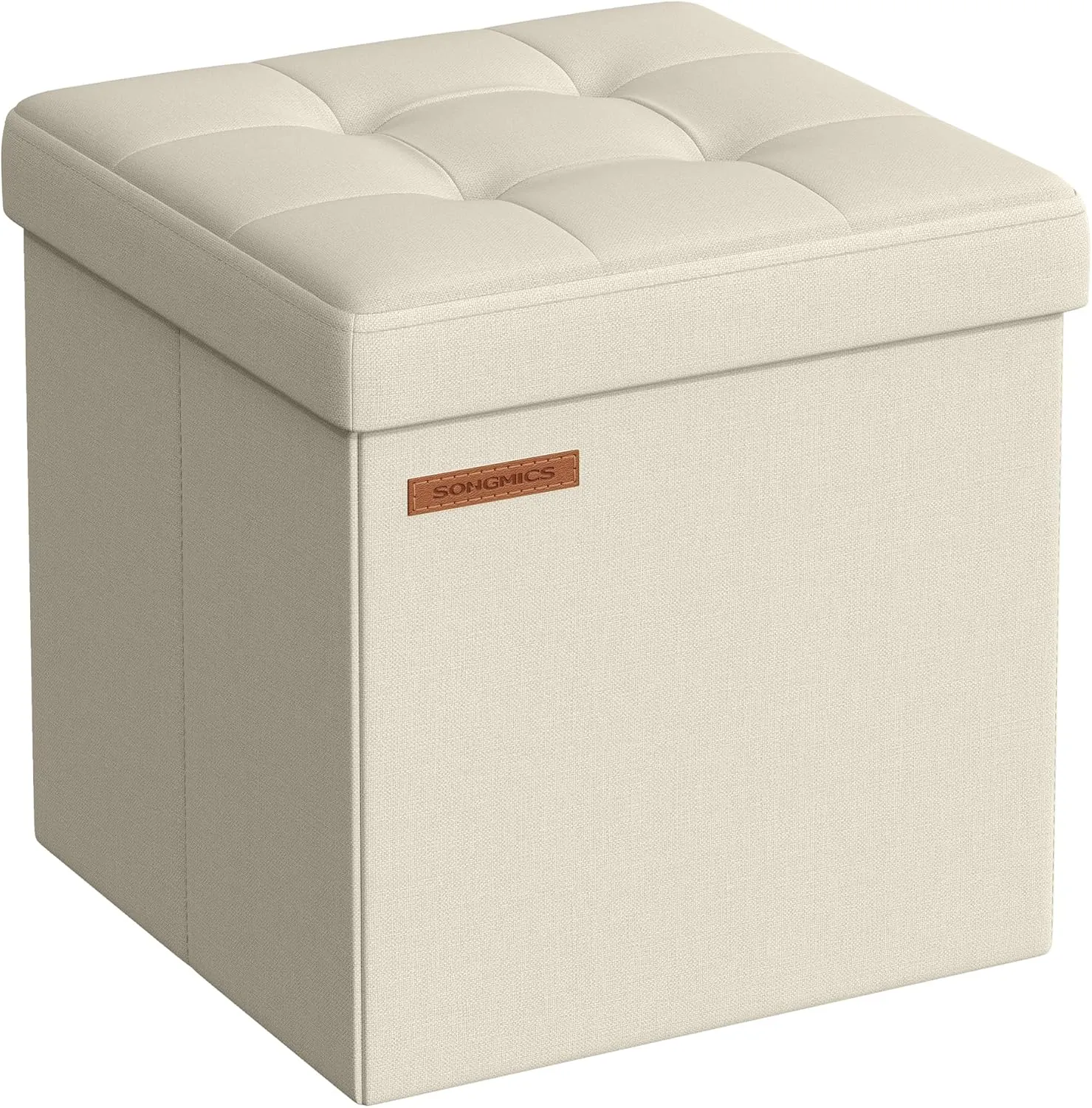 SONGMICS Storage Ottoman, Foldable Small Ottoman Foot Rest, 11.8 Inches Foot Stool, Cube Ottoman with Storage, Load up to 286 lb, for Living Room, Bedroom, Dorm, Cream White ULSF028W01