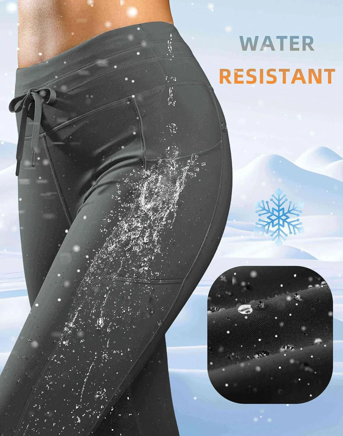 Soothfeel Women's High Waisted Fleece Lined Leggings Pants with Pockets Thermal Warm Winter Ski Hiking Running Workout Pants