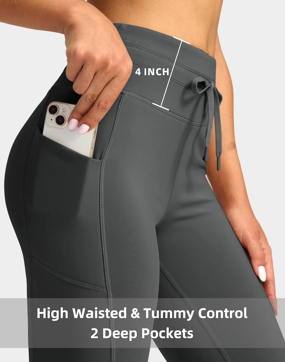 Soothfeel Women's High Waisted Fleece Lined Leggings Pants with Pockets Thermal Warm Winter Ski Hiking Running Workout Pants