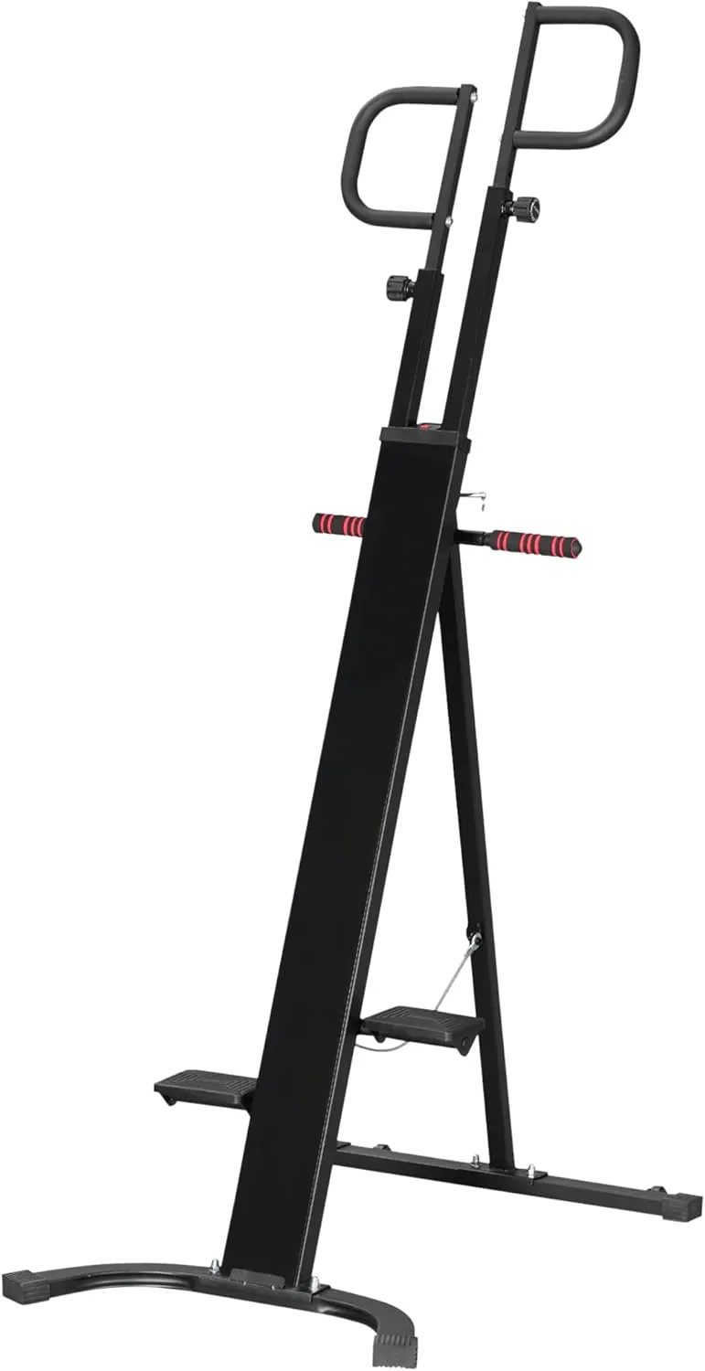 Soozier Folding Vertical Climber Exercise Machine, Height Adjustable Climbing Machine with LCD Monitor and Transport Wheels, Stair Stepper for Full Body Workout, Black