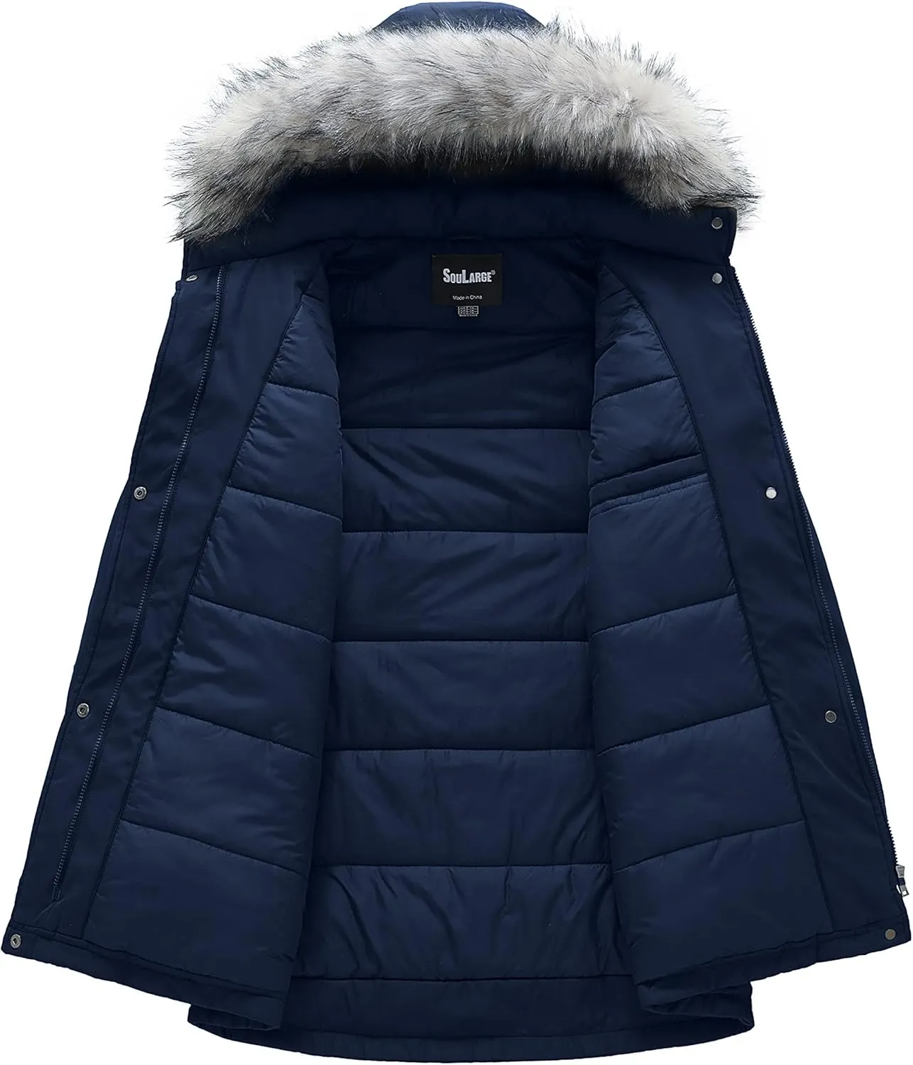 Soularge Women's Plus Size Winter Insulated Parka Coat with Faux Fur Hood