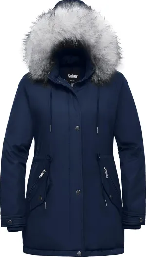 Soularge Women's Plus Size Winter Insulated Parka Coat with Faux Fur Hood