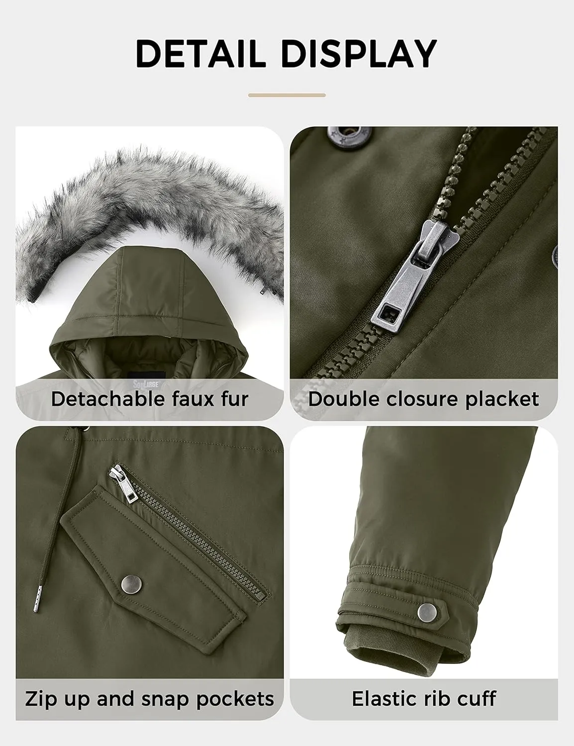 Soularge Women's Plus Size Winter Insulated Parka Coat with Faux Fur Hood