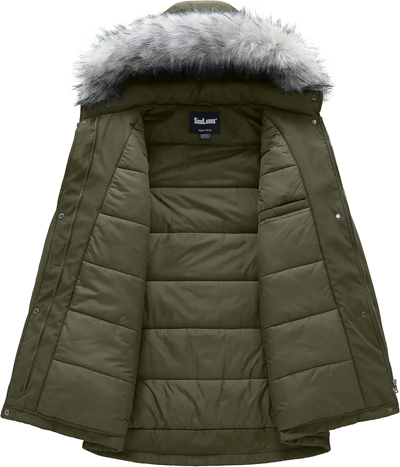 Soularge Women's Plus Size Winter Insulated Parka Coat with Faux Fur Hood