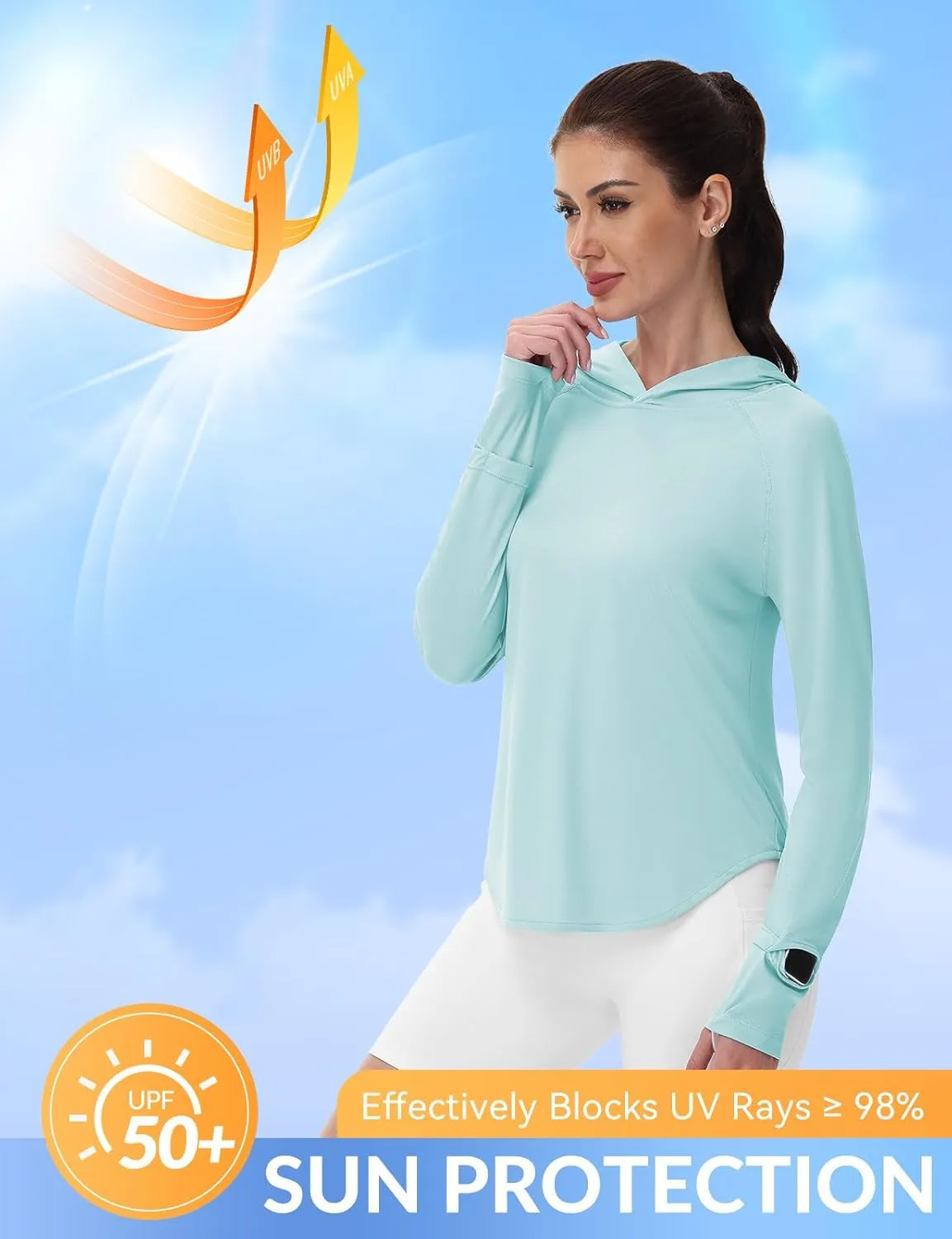 SPEXIAL Women's UPF 50  Sun Shirt SPF Long Sleeve Hiking Fishing Shirts with Hoodie UV Protection Lightweight Outdoor
