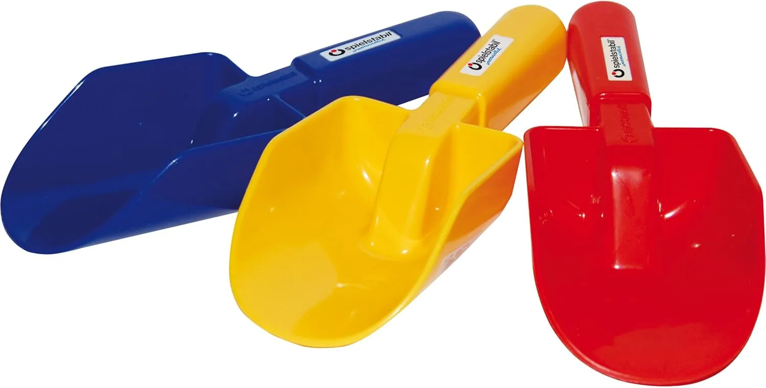 Spielstabil 3 Pack - Small Sand Scoops 3 - Includes Red, Blue and Yellow Beach Toy Shovel - Made in Germany…