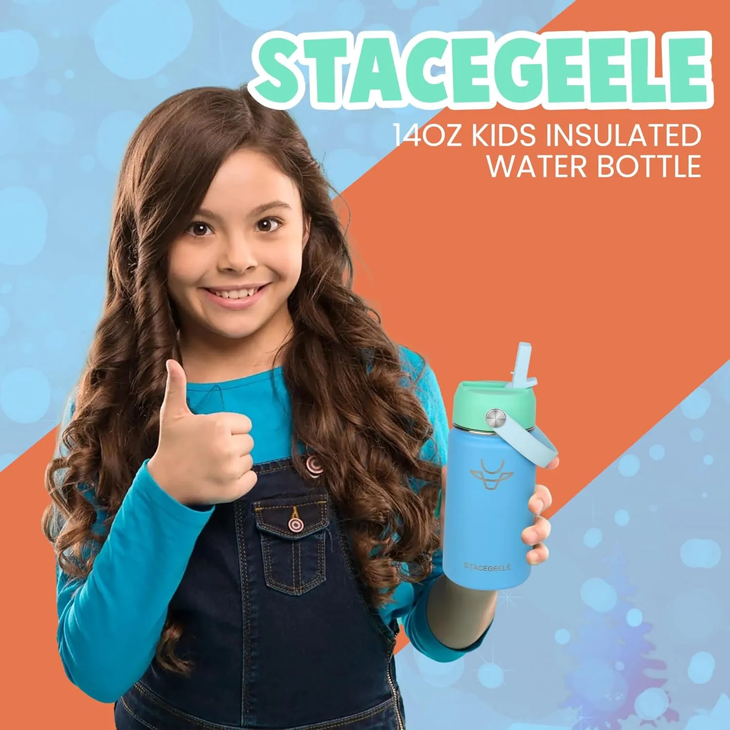 STACEGEELE Kids Stainless Steel Water Bottle with Straw Kids Insulated Water Bottle for School Kids Metal Water Bottles for Boys Girls Double Wall Vacuum Leak Proof BPA Free(2 Pack, Coral)