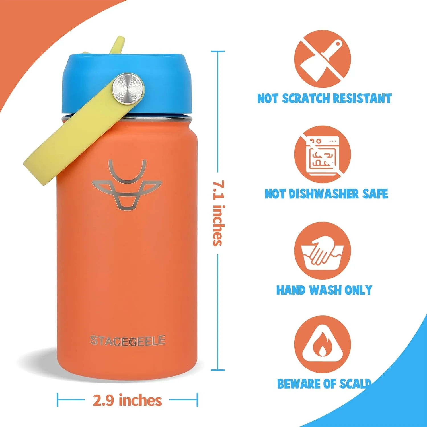 STACEGEELE Kids Stainless Steel Water Bottle with Straw Kids Insulated Water Bottle for School Kids Metal Water Bottles for Boys Girls Double Wall Vacuum Leak Proof BPA Free(2 Pack, Coral)