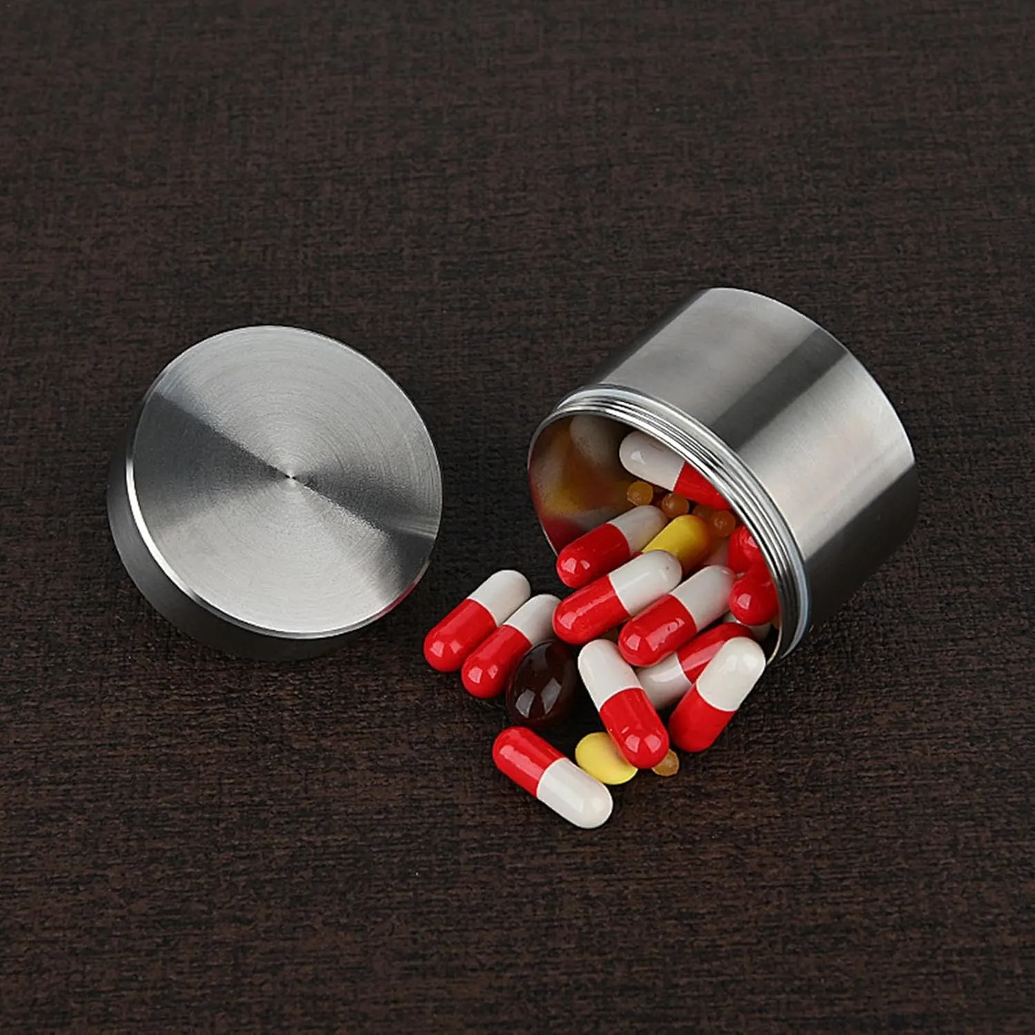 Stainless Steel Pill Tank - Portable Pill Storage Container | Travel Pill Organizer for Men and Women to Keep Daily Pills