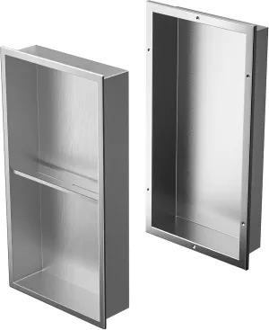 Stainless Steel Shower Niche Brushed with Shelf 24" X 12" No Tile Need Niche Shower for Bathroom Wall Storage with Aluminum Waterpoof Box