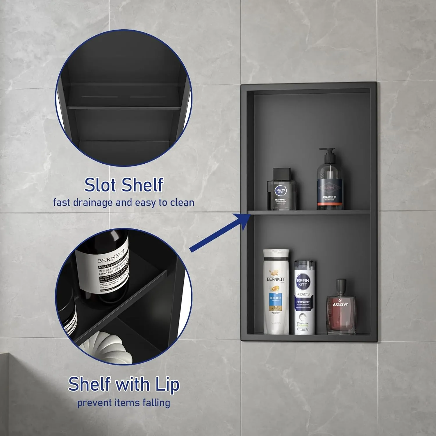 Stainless Steel Shower Niche Matte Black with Shelf 24" X 12" No Tile Need Niche Shower for Bathroom Wall Storage with Aluminum Waterpoof Box
